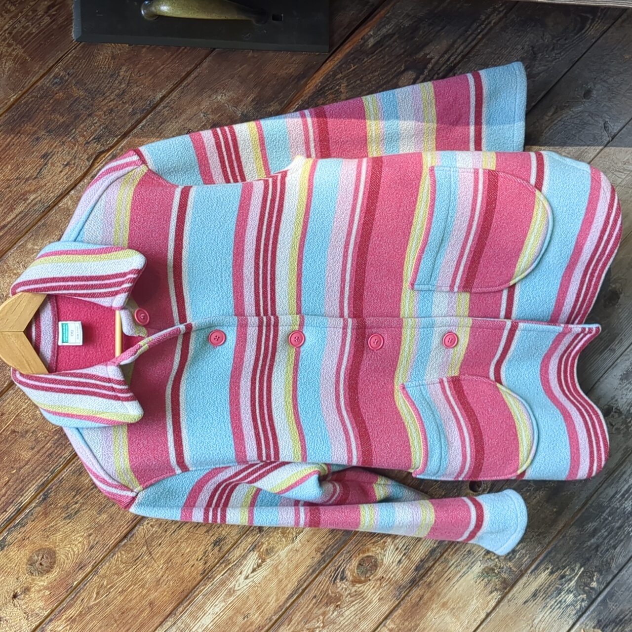 United Colors Of Benetton 012 - Pink, Light Blue & Yellow Striped Teddy Jacket